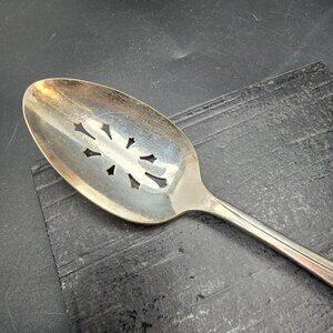 Vintage Silver-Plated Pierced Serving Spoon Wm Rogers IS 8.25" HS275